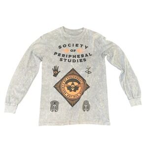 New S Grey Acid Wash Society of Peripheral Studies Long Sleeve Tee Meow Wolf